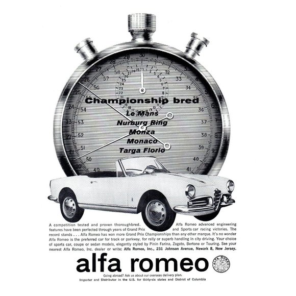 1962 Alfa Romeo 2 Door Convertible White Classic Car Vintage Print Ad Stopwatch - Picture 1 of 1